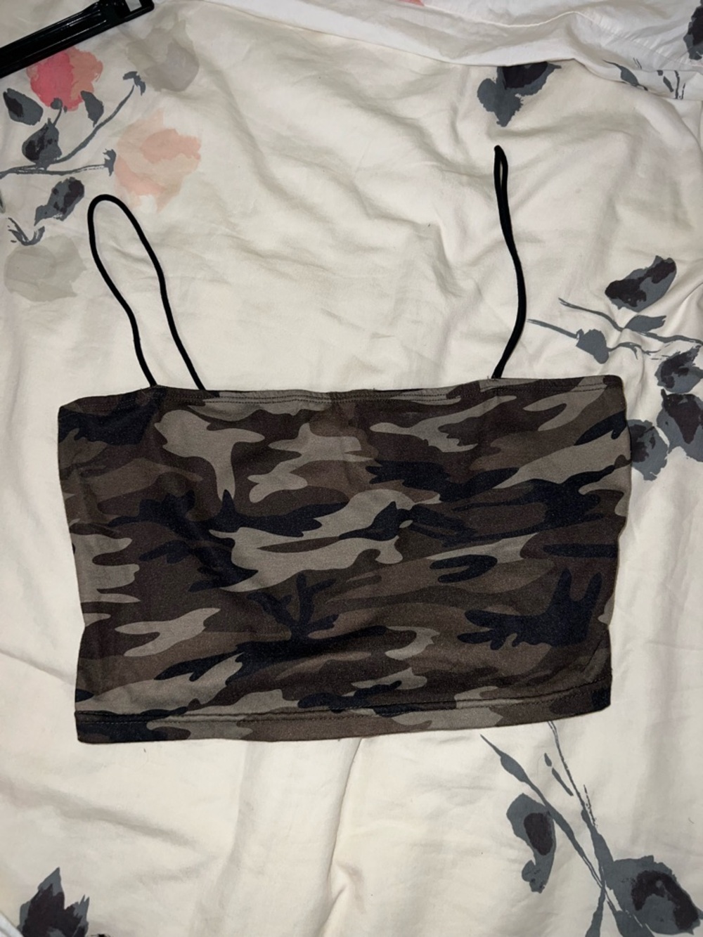 SHEIN Black and green camo crop top
